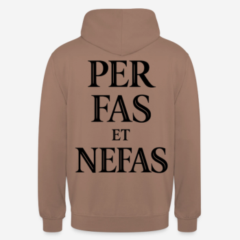 PER FAS ET NEFAS Hoodie in mokka mit Rückendruck